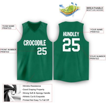 Personalized V-Neck Basketball Jersey in Kelly Green and White - Custom Team Apparel Personalized Kelly Green White V-Neck