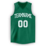 Custom Team Name and Number V-Neck Basketball Jersey in Kelly Green and White Personalized Kelly Green White V-Neck Basketball