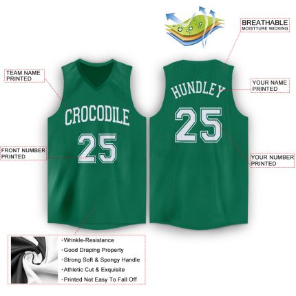 Custom Team Name and Number V-Neck Basketball Jersey in Kelly Green and White Personalized Kelly Green White V-Neck Basketball