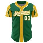 Custom Personalized Baseball Jersey in Kelly Green and White-Yellow with Arm Shapes - Team Name and Number Personalized Kelly