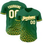 Personalized Leopard Print Baseball Jersey with 3D Pattern Design, Custom Name and Number, Kelly Green White-Yellow Personalized