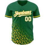 Personalized Leopard Print Baseball Jersey with 3D Pattern Design, Custom Name and Number, Kelly Green White-Yellow Personalized