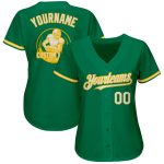 Custom Authentic Baseball Jersey with Personalized Name and Number in Kelly Green White-Yellow Personalized Kelly Green White-Yellow