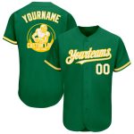 Custom Authentic Baseball Jersey with Personalized Name and Number in Kelly Green White-Yellow Personalized Kelly Green White-Yellow