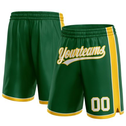 Custom Name and Number Authentic Basketball Shorts in Kelly Green White-Yellow Personalized Kelly Green White-Yellow Authentic