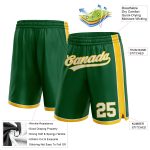 Custom Name and Number Authentic Basketball Shorts in Kelly Green White-Yellow Personalized Kelly Green White-Yellow Authentic