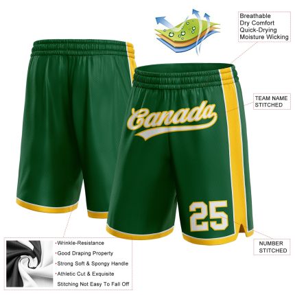 Custom Name and Number Authentic Basketball Shorts in Kelly Green White-Yellow Personalized Kelly Green White-Yellow Authentic