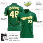 Custom Team Name Number Kelly Green White-Yellow Performance Vapor Golf Polo Shirt Personalized Kelly Green White-Yellow