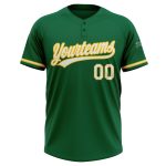 Custom Team Name Number Personalized Unisex Softball Jersey Kelly Green White Yellow Two-Button Personalized Kelly Green