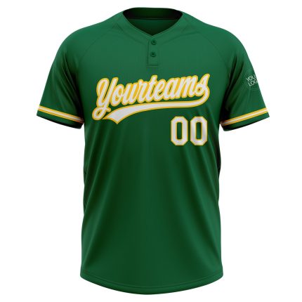 Custom Team Name Number Personalized Unisex Softball Jersey Kelly Green White Yellow Two-Button Personalized Kelly Green