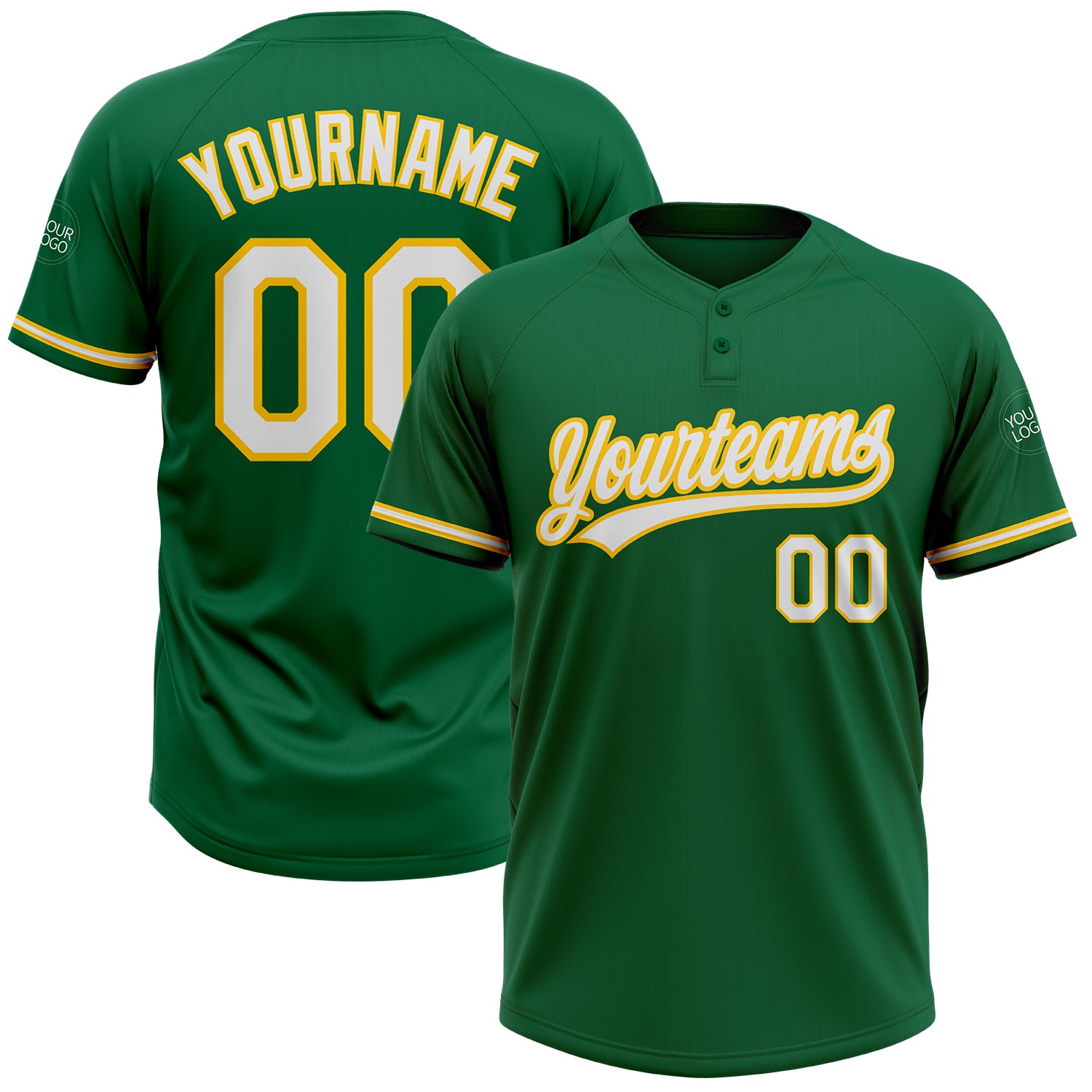 Custom Team Name Number Personalized Unisex Softball Jersey Kelly Green White Yellow Two-Button Personalized Kelly Green