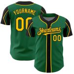 Custom Baseball Jersey with Personalized Name & Number - Kelly Green Yellow Black Arm Shapes, 3 Colors Available Personalized