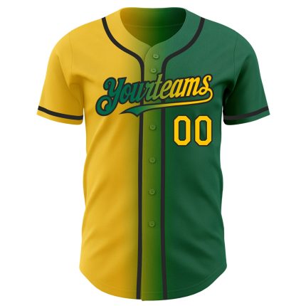 Custom Name and Number Authentic Baseball Jersey in Kelly Green Yellow-Black Gradient стиль, Team Apparel Personalized Kelly