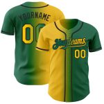 Custom Name and Number Authentic Baseball Jersey in Kelly Green Yellow-Black Gradient стиль, Team Apparel Personalized Kelly