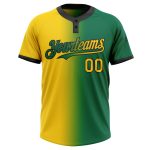 Custom Name Number Unisex Softball Jersey - Personalized Kelly Green Yellow Black Gradient Fashion Two-Button Design Personalized