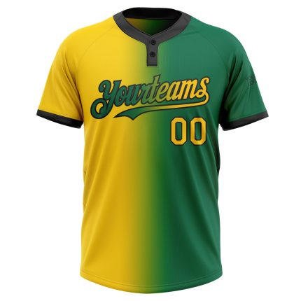 Custom Name Number Unisex Softball Jersey - Personalized Kelly Green Yellow Black Gradient Fashion Two-Button Design Personalized