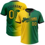 Custom Name Number Unisex Softball Jersey - Personalized Kelly Green Yellow Black Gradient Fashion Two-Button Design Personalized