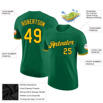 Custom Team Name Number Performance T-Shirt in Kelly Green Yellow Black - Personalized Athletic Shirt Personalized Kelly