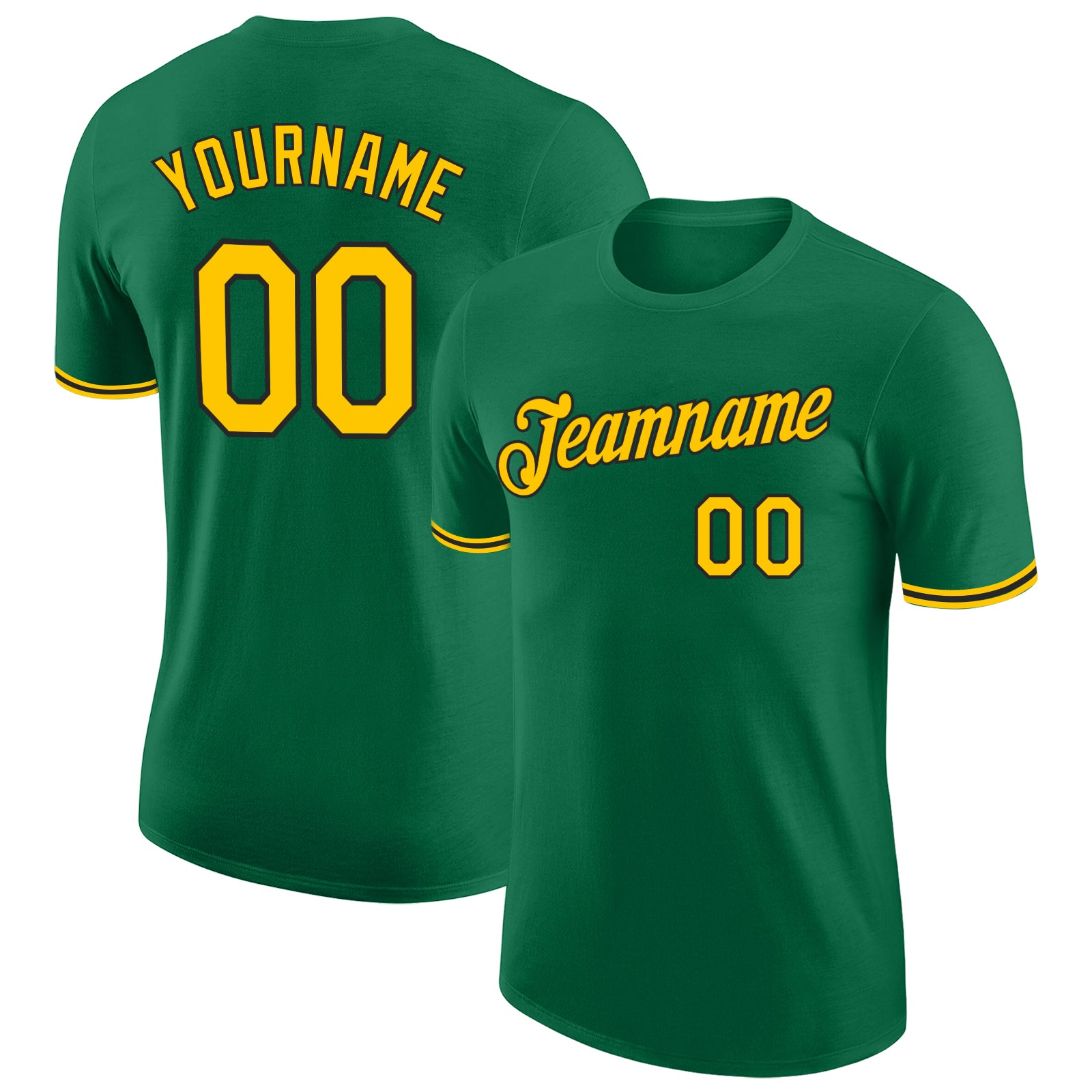 Custom Team Name Number Performance T-Shirt in Kelly Green Yellow Black - Personalized Athletic Shirt Personalized Kelly