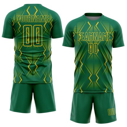 Custom Personalized Soccer Jersey with Geometric Shapes in Kelly Green and Yellow - Team Name & Number Personalized Kelly