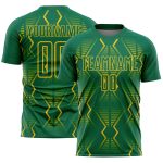 Custom Personalized Soccer Jersey with Geometric Shapes in Kelly Green and Yellow - Team Name & Number Personalized Kelly
