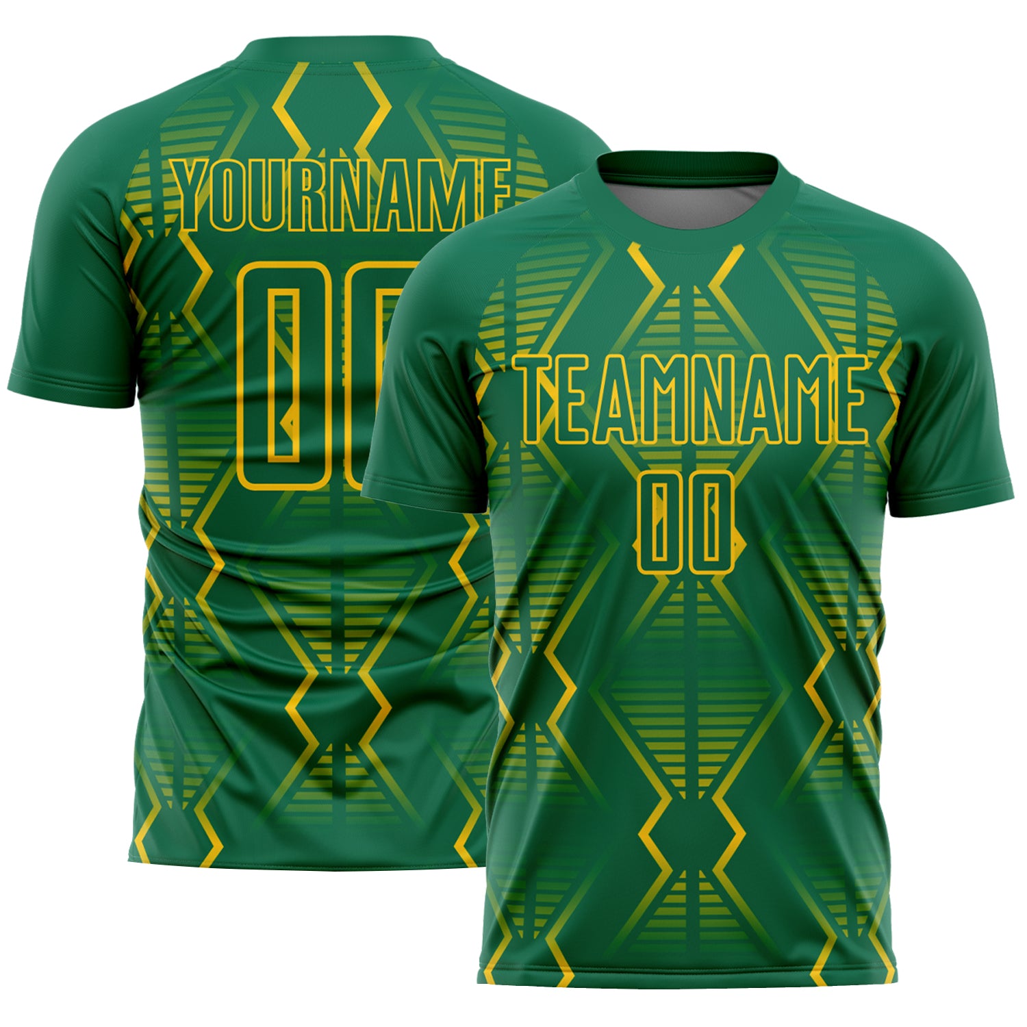 Custom Personalized Soccer Jersey with Geometric Shapes in Kelly Green and Yellow - Team Name & Number Personalized Kelly
