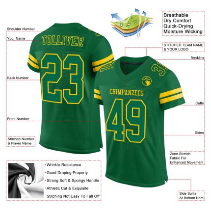 Personalized Custom Name & Number Football Jersey - Kelly Green Yellow Mesh Authentic Team Jersey Personalized Kelly Green