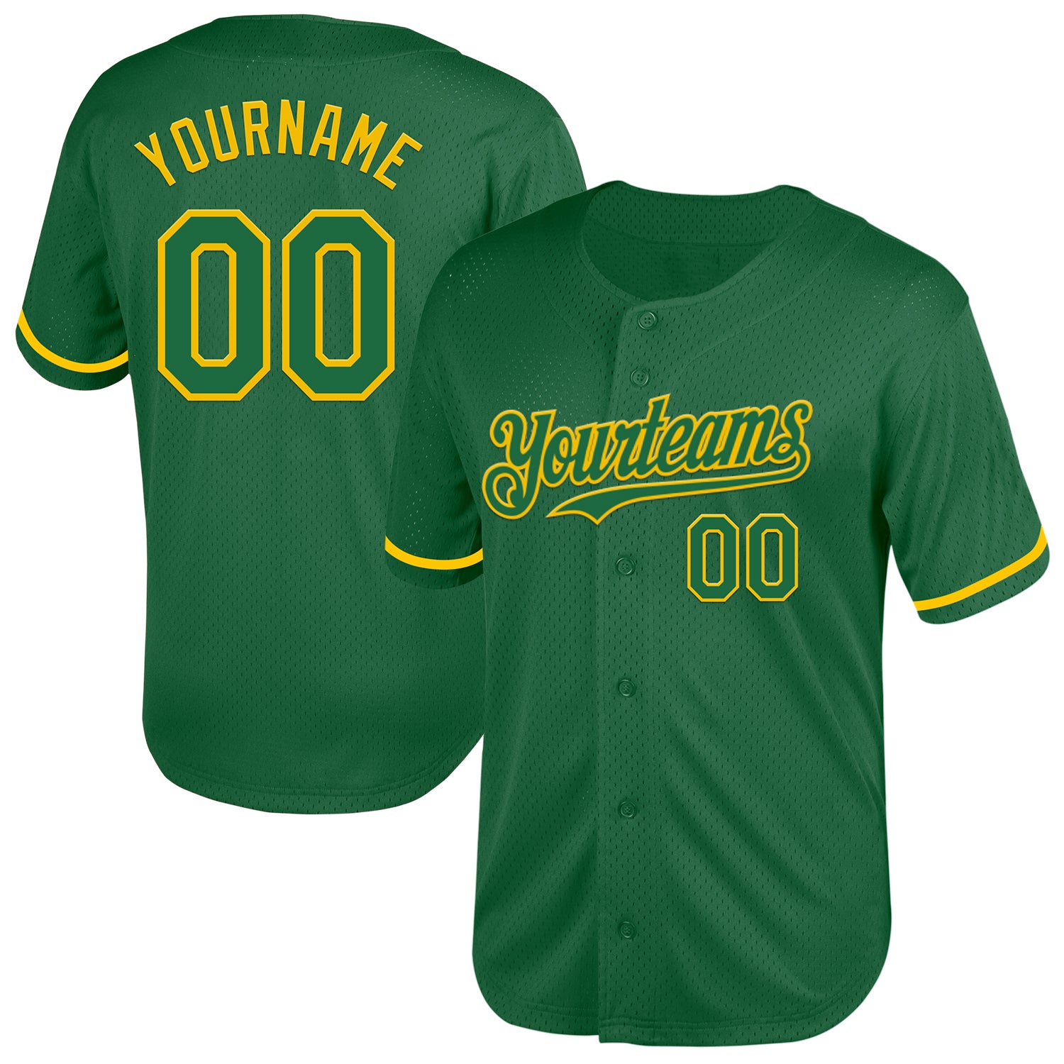 Custom Name Number Authentic Throwback Baseball Jersey Kelly Green Yellow Mesh - Personalized Team Apparel Personalized Kelly