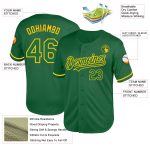 Custom Name Number Authentic Throwback Baseball Jersey Kelly Green Yellow Mesh - Personalized Team Apparel Personalized Kelly