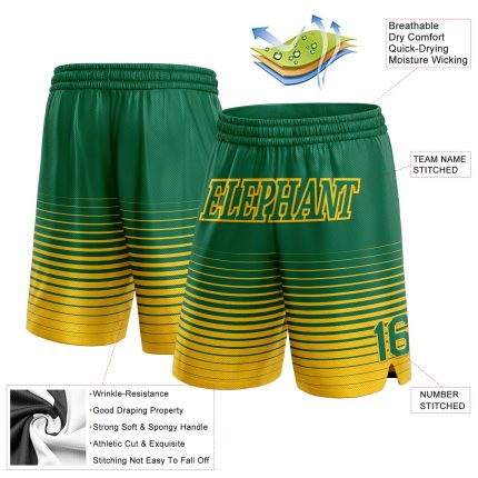 Custom Name Number Basketball Shorts Kelly Green Yellow Pinstripe Fade Authentic Fashion Personalized Kelly Green Yellow