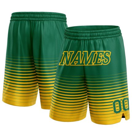 Custom Name Number Basketball Shorts Kelly Green Yellow Pinstripe Fade Authentic Fashion Personalized Kelly Green Yellow