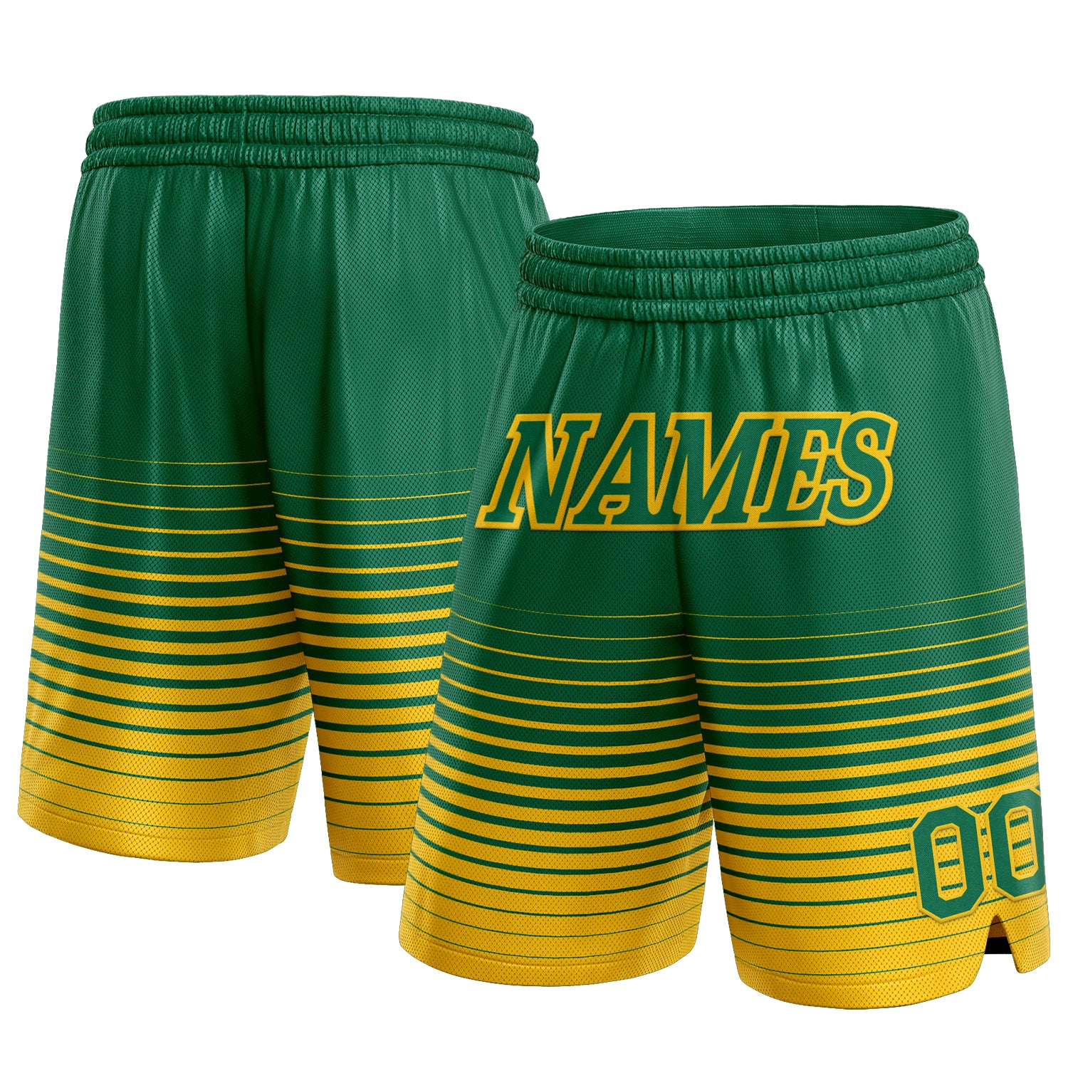 Custom Name Number Basketball Shorts Kelly Green Yellow Pinstripe Fade Authentic Fashion Personalized Kelly Green Yellow