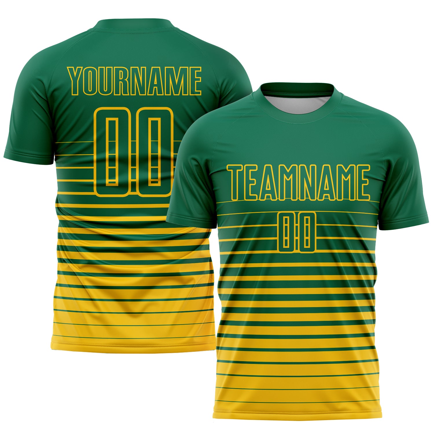 Custom Name Number Soccer Uniform Jersey Kelly Green Yellow Pinstripe Fade Fashion Team Sublimation Personalized Kelly Green