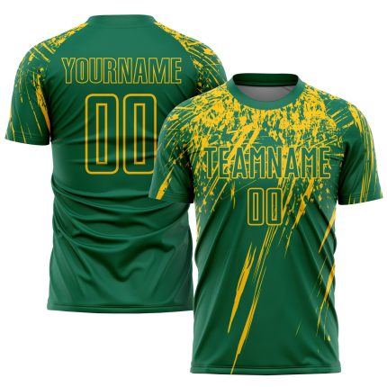 Custom Name Number Soccer Jersey - Personalized Kelly Green and Yellow Sublimation Uniform Personalized Kelly Green Yellow