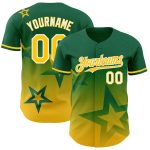 Personalized Green and Yellow-White Gradient Twinkle Star Baseball Jersey with Custom Name and Number Personalized Kelly