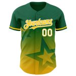 Personalized Green and Yellow-White Gradient Twinkle Star Baseball Jersey with Custom Name and Number Personalized Kelly