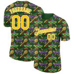 Custom Performance T-Shirt with Personalized Name and Number, Kelly Green Yellow-White 3D Pattern Design for Holiday Party