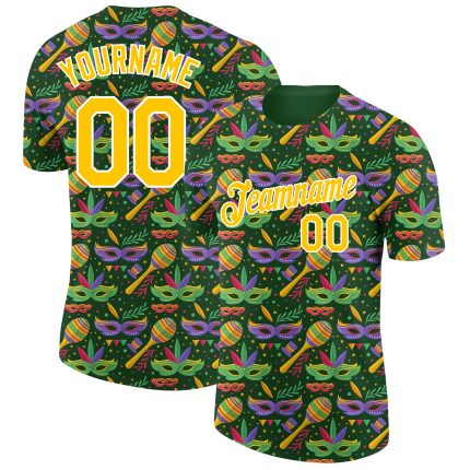 Custom Performance T-Shirt with Personalized Name and Number, Kelly Green Yellow-White 3D Pattern Design for Holiday Party