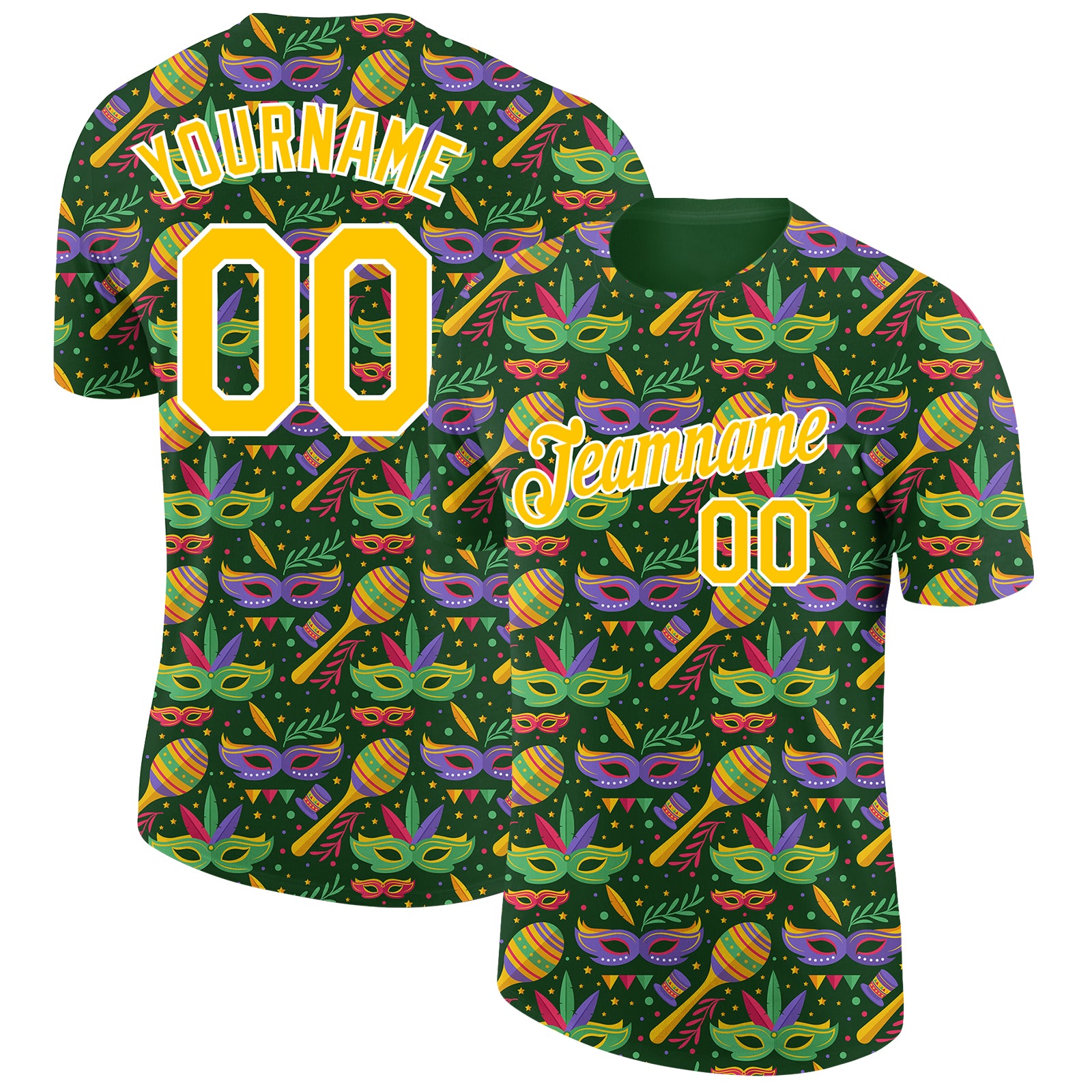 Custom Performance T-Shirt with Personalized Name and Number, Kelly Green Yellow-White 3D Pattern Design for Holiday Party