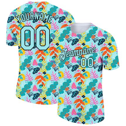 Custom Name and Number 3D Leaf Performance T-Shirt - Personalized Lakes Blue Black Design Personalized Lakes Blue Black 3D