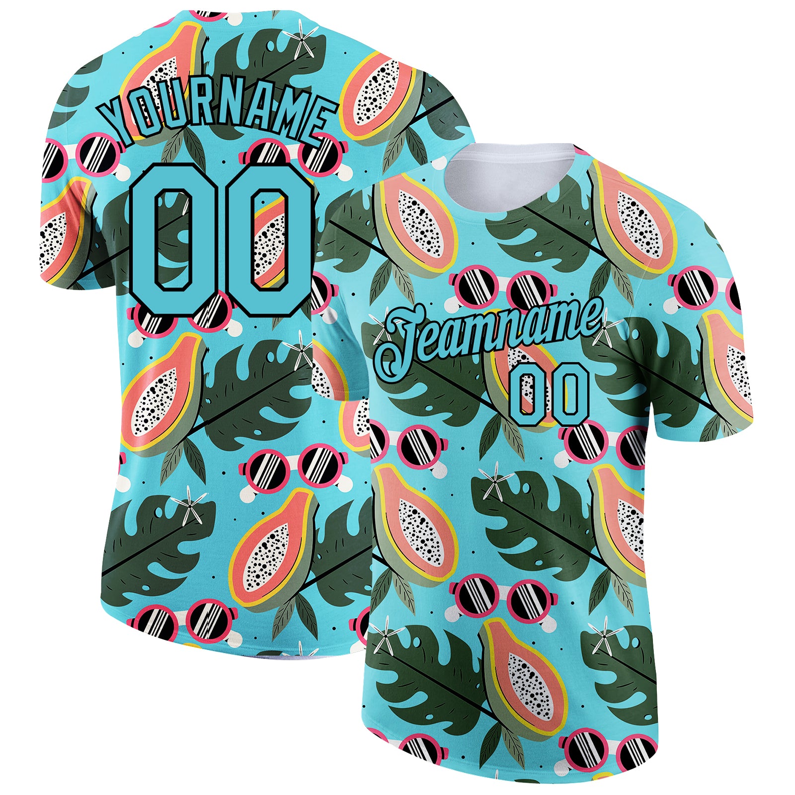 Custom Name Number Summer T-Shirt - 3D Lakes Blue Black Pattern Performance for Holidays and Team Events Personalized Lakes