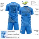 Custom Name and Number Soccer Uniform Jersey - Personalized Lakes Blue Black Geometric Shapes Design Personalized Lakes Blue