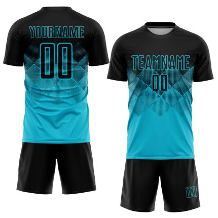 Custom Name and Number Soccer Uniform Jersey in Lakes Blue and Black Sublimation - Personalized Team Gear Personalized Lakes
