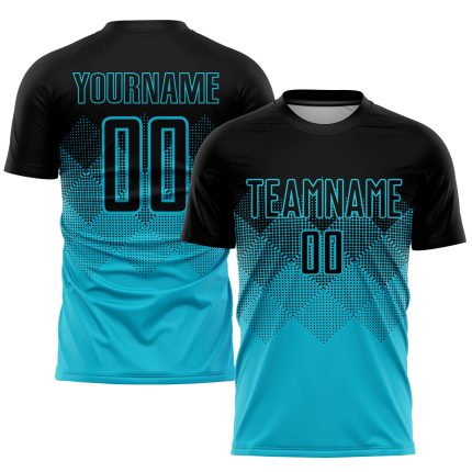 Custom Name and Number Soccer Uniform Jersey in Lakes Blue and Black Sublimation - Personalized Team Gear Personalized Lakes