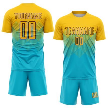 Custom Name Number Soccer Uniform Jersey - Personalized Lakes Blue Gold-Purple Sublimation Design Personalized Lakes Blue