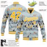 Custom Name Number Personalized Bomber Jacket 3D Blue Gold White Heron Design Full-Snap Varsity Letterman Jacket Personalized