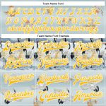 Custom Name Number Personalized Bomber Jacket 3D Blue Gold White Heron Design Full-Snap Varsity Letterman Jacket Personalized