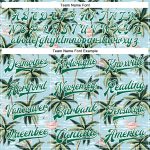 Personalized Tropical Hawaii Palm Tree & Flamingo Bomber Varsity Letterman Jacket with Custom Name & Number, Lakes Blue & Kelly Green