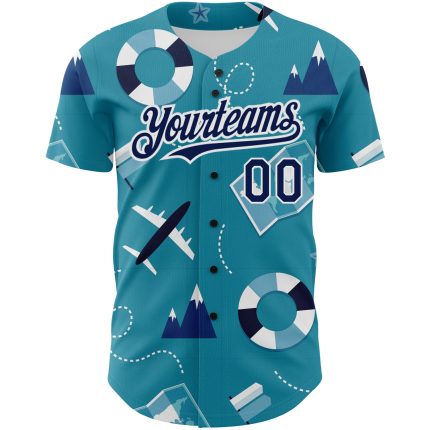 Personalized 3D Pattern Baseball Jersey - Custom Name & Number in Lakes Blue Navy-White for Holiday Travel Personalized Lakes