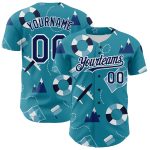 Personalized 3D Pattern Baseball Jersey - Custom Name & Number in Lakes Blue Navy-White for Holiday Travel Personalized Lakes